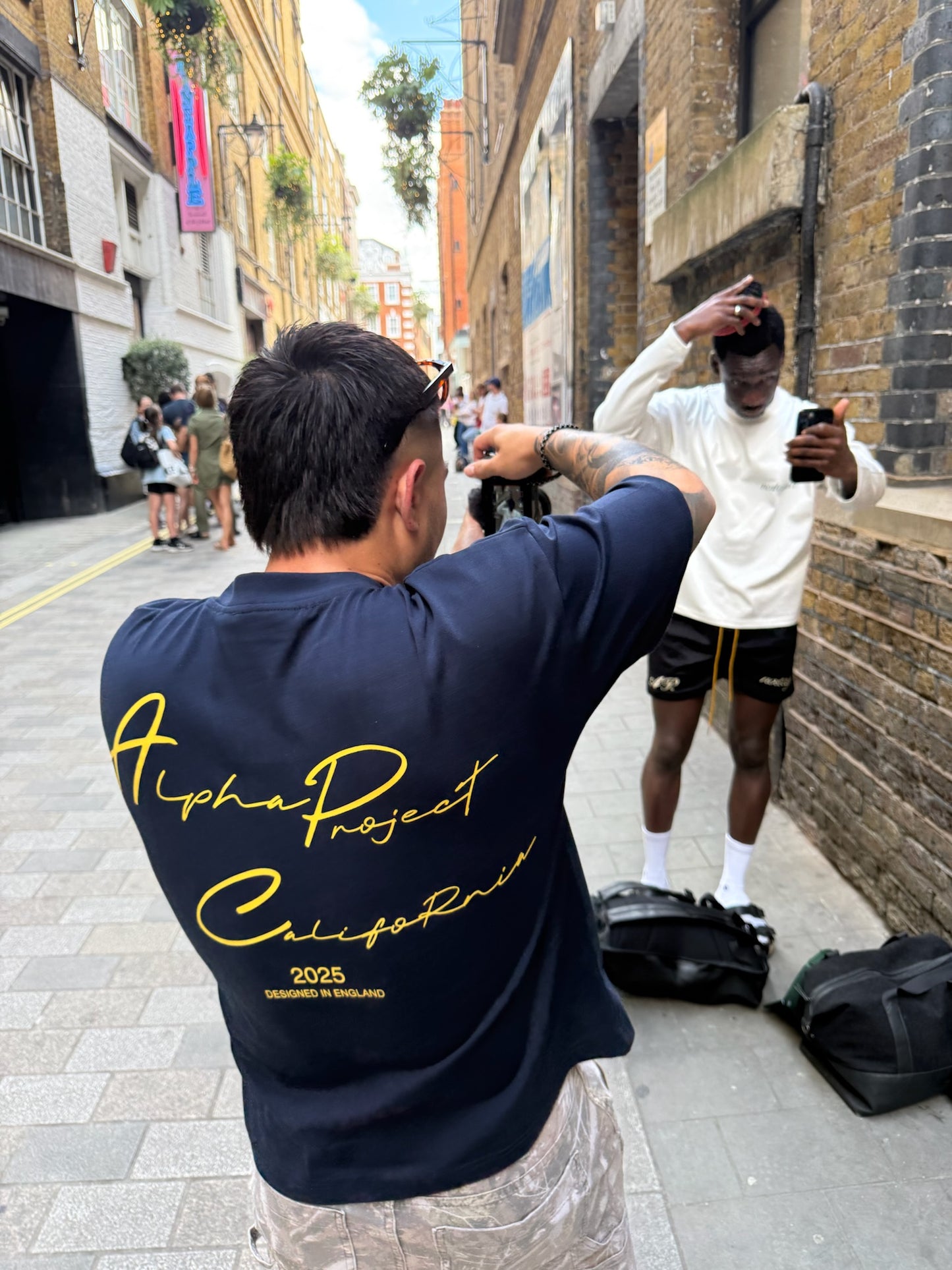 Alpha Project x Nostalgia - Cropped Boxy T-Shirt - Royal Navy and Gold