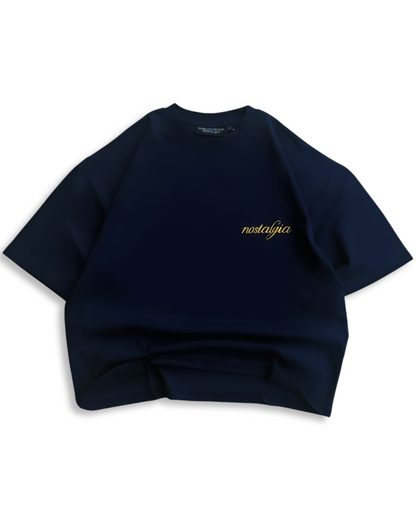 Alpha Project x Nostalgia - Cropped Boxy T-Shirt - Royal Navy and Gold