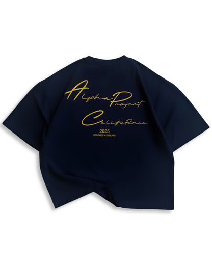 Alpha Project x Nostalgia - Cropped Boxy T-Shirt - Royal Navy and Gold