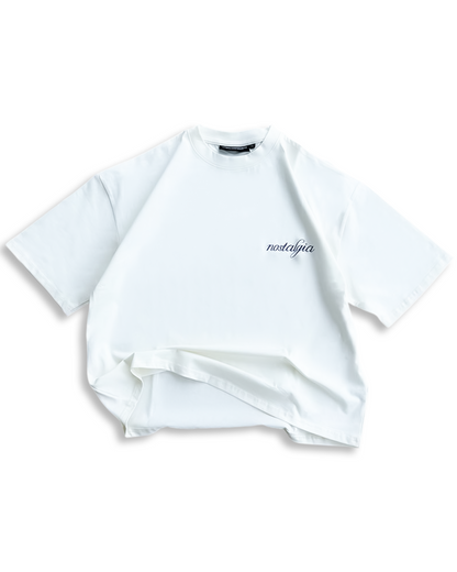 Alpha Project x Nostalgia - Cropped Boxy T-Shirt - Off White and Navy