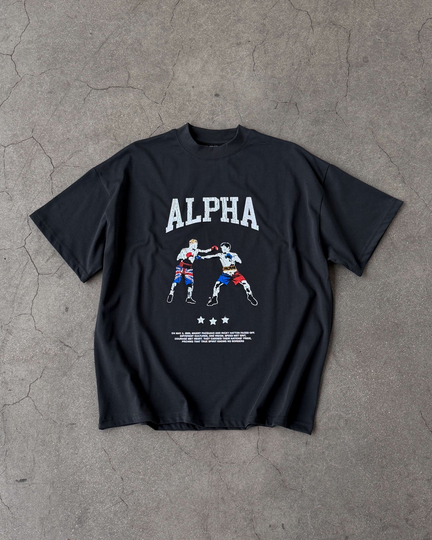 Alpha Project - Hatton vs Pacquiao – Retro Fight Tee – Stone Black